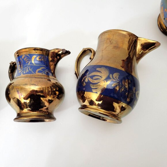 Antique Lusterware Jug Collection Copper Luster Lot of Four - Picture 10 of 12